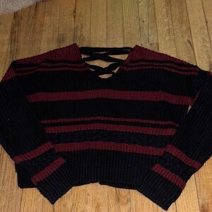 Derek Heart Black and Burgundy V-Neck Sweater